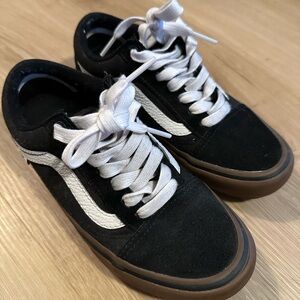 Vans Kids Black and White Sneakers with Brown Sole